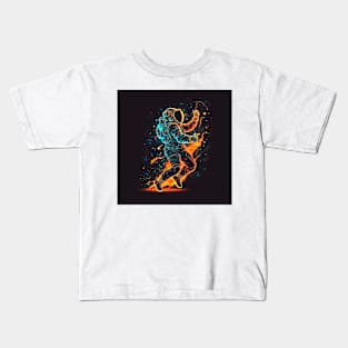 Astronaut dancing in space with fire Kids T-Shirt